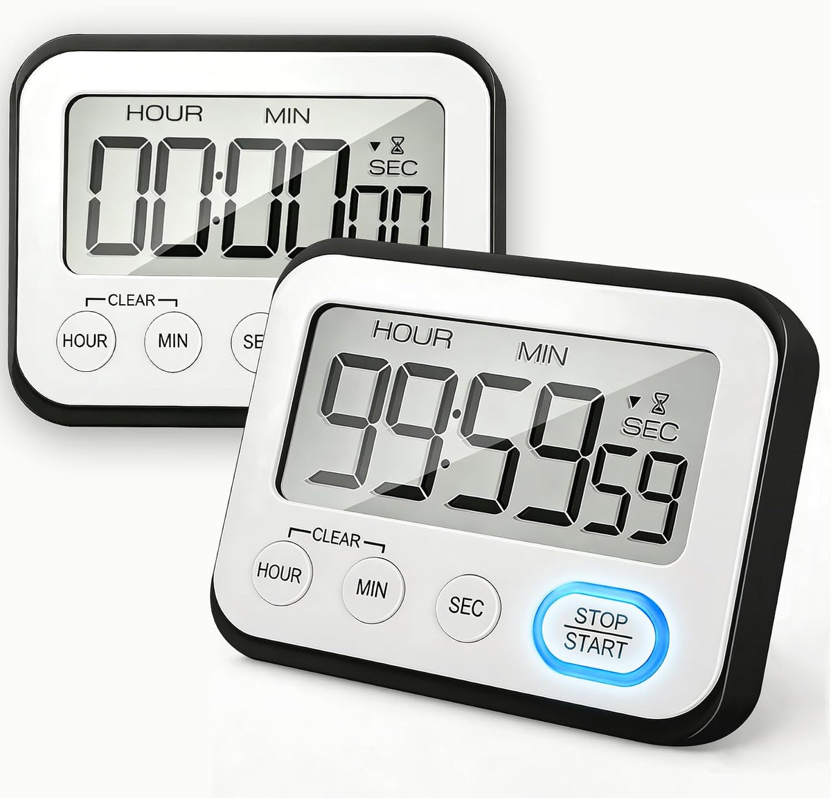 Digital Kitchen Timer Magnetic Loud Alarm, Large LCD Screen Silent/Beeping Multi-Function for Teachers Classroom Kids, Black
