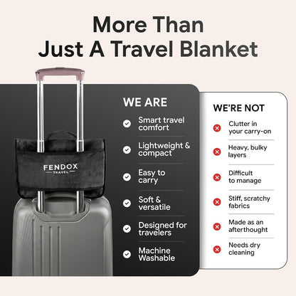 2-in-1 Travel Blanket and Pillow – Lightweight, Compact, Ultra Soft, Machine Washable – Handle, Luggage Sleeve, Backpack Clip – for Travel Airplane, Car, Office (Gray)