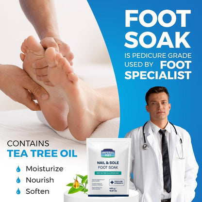Imperial Feet Epsom Salt Foot Soak (PEDICURE GRADE)-Toenail Repair, Fungus Athletes Foot, Softens Calluses, Tired Feet & Nail Discoloration Foot Soak Salts with Tea Tree Oil 16oz (Green Fungal)