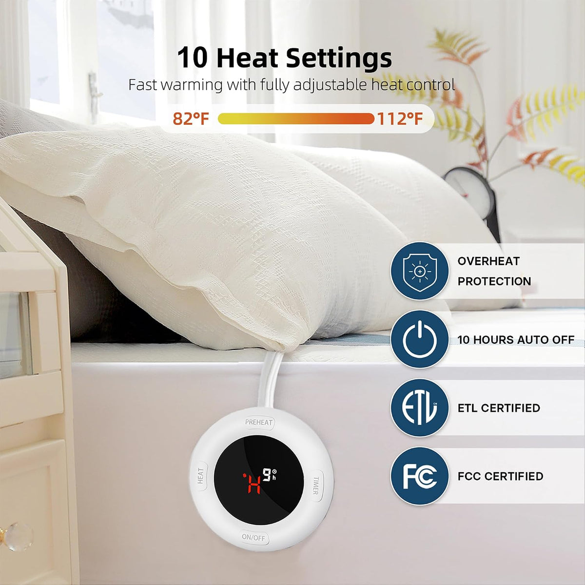 GOTCOZY Heated Mattress Pad Mini Twin Size-Heated Pad for Bed Warmer(White)