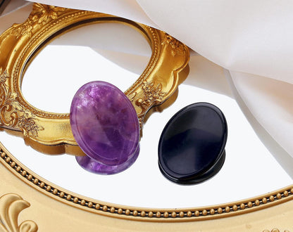 2PCS Worry Stone for Anxiety Tigers Eye Amethyst Healing Crystals Hand Thumb Stones Pocket Gemstones Meditation Accessories Oval Crystal Natural Relax Palm Stone Anxiety Relief Items Stocking Stuffers