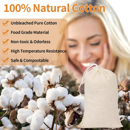60 Pcs Spice Bags for Cooking, Muslin Reusable Tea Bag Drawstring Sachet