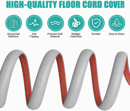 Floor Cord Cover Self Adhesive Cord Hider,10FT Cable Management, Extension Strip Protector for Wires, Prevent Cable Trips for Offices, Gyms, Exhibitions Cavity 0.39"(W) x 0.27"(H) BrownWood