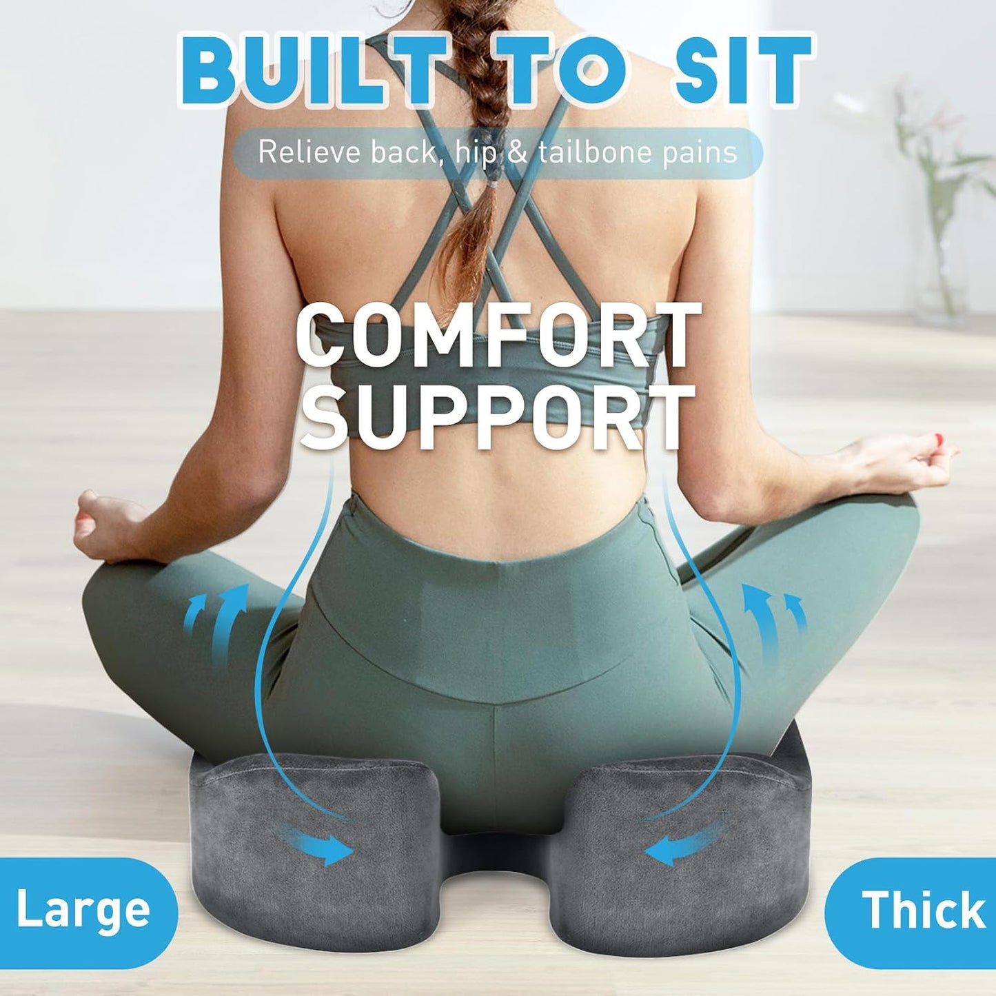 BlissTrends Seat Cushion with Velvet Cover, Thick Memory Foam Cushions for Office Chair, Car Seat, Airplane, Relieving Pressure Tailbone Sciatica Back Pain for Long Sitting, Car Drivers 4.7in Black