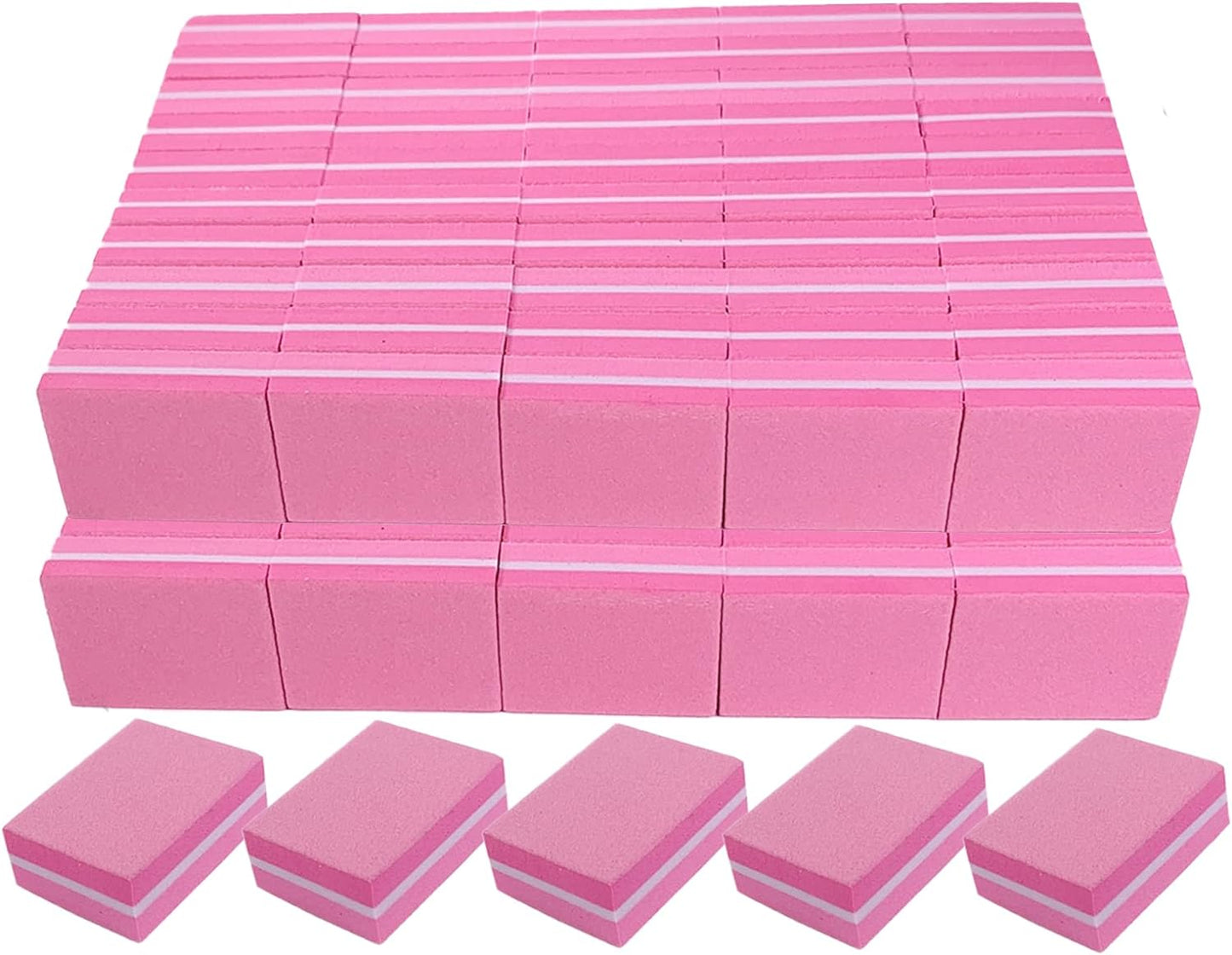 Nail Buffers (100 Pack), Mini Buffer Block Nail File for Acrylic and Natural Nails, 100/180 Grit Nail Buffer Block Bulk Buffing Blocks for Nail Buff Professional Manicure File Blocks Set Hot Pink