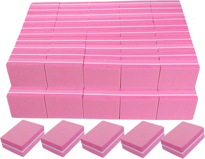 Nail Buffers (100 Pack), Mini Buffer Block Nail File for Acrylic and Natural Nails, 100/180 Grit Nail Buffer Block Bulk Buffing Blocks for Nail Buff Professional Manicure File Blocks Set Hot Pink