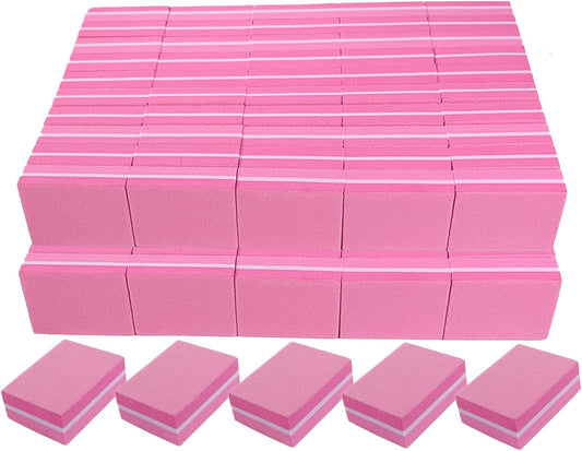 Nail Buffers (100 Pack), Mini Buffer Block Nail File for Acrylic and Natural Nails, 100/180 Grit Nail Buffer Block Bulk Buffing Blocks for Nail Buff Professional Manicure File Blocks Set Hot Pink