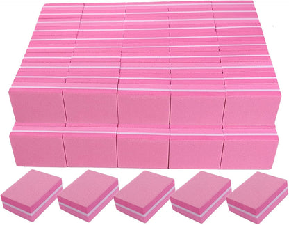 Nail Buffers (100 Pack), Mini Buffer Block Nail File for Acrylic and Natural Nails, 100/180 Grit Nail Buffer Block Bulk Buffing Blocks for Nail Buff Professional Manicure File Blocks Set Hot Pink