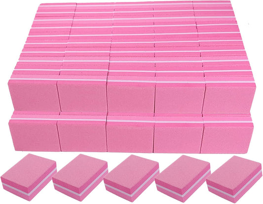 Nail Buffers (100 Pack), Mini Buffer Block Nail File for Acrylic and Natural Nails, 100/180 Grit Nail Buffer Block Bulk Buffing Blocks for Nail Buff Professional Manicure File Blocks Set Hot Pink