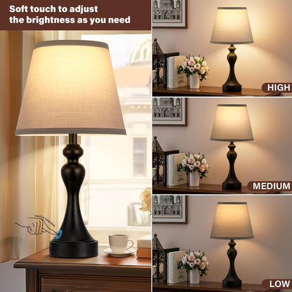 Seealle Touch Lamps for Nightstand - Bedside Lamps Set of 2, 3 Way Dimmable, USB C+A for Bedroom & End Tables (LED Bulbs Included)