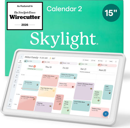 Skylight Calendar: 15-inch Wall Planner Digital Calendar & Chore Chart, Smart Touchscreen Interactive Display for Family Schedules – Wall Mount Included, Great for Organizing Your 2026 Calendar