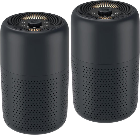 2 Pack YARIKI Air Purifiers for Bedroom with H13 True HEPA Filter,360° Air Intake,Essential Oil Diffuser,Night Light, 24dB Quiet Compact Air Purifier,P60