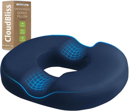 CloudBliss Donut Pillow Stadium Seat Cushion for Tailbone Pain Relief and Hemorrhoids, Memory Foam Seat Chair Cushion, Portable Seat Cushions for Bleachers, Car, Home & Office