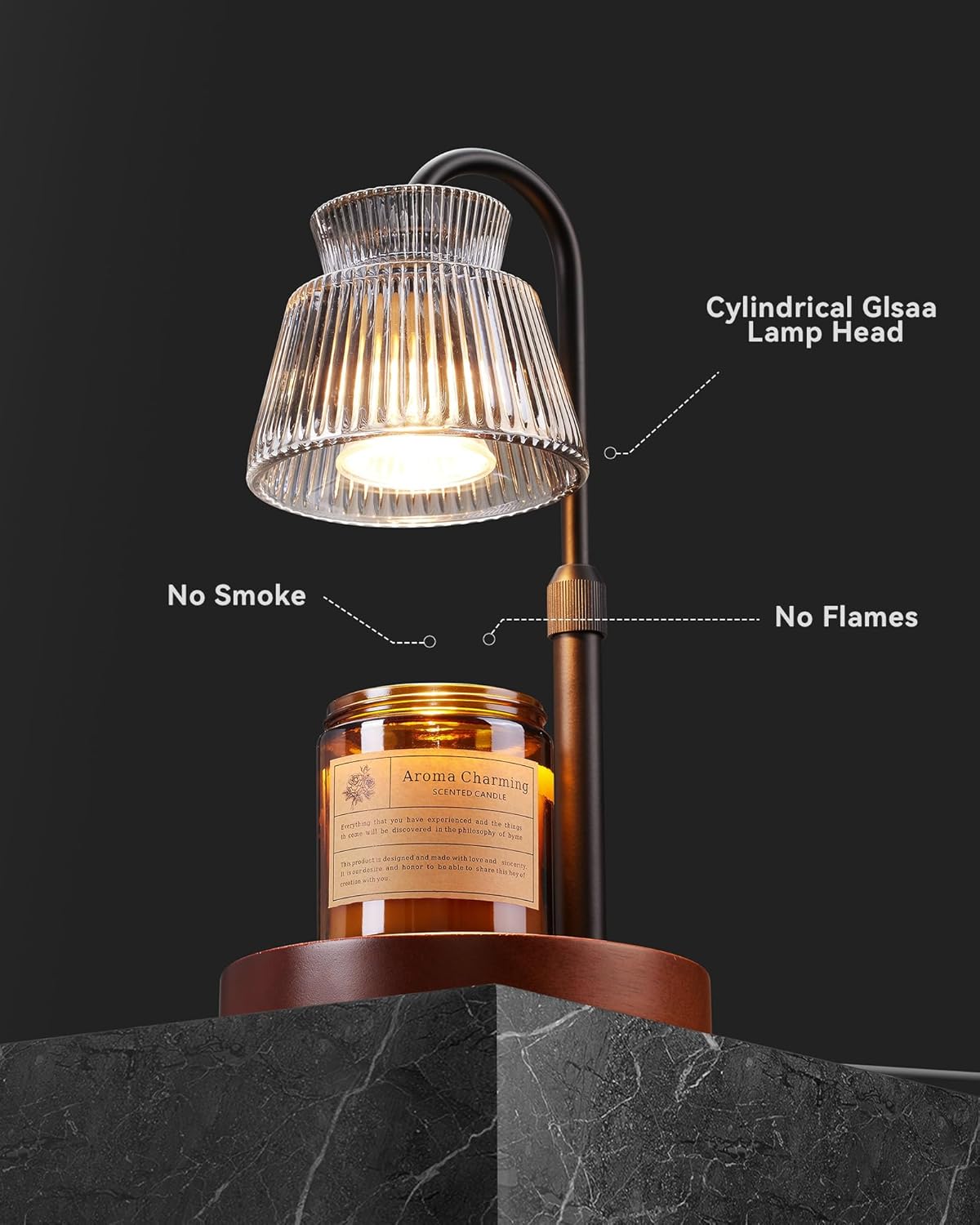 LISUNAR Electric Candle Warmer Lamp Black, Candle Lamp Warmer with Timer, Wax Warmer Lamp for Jar Candles, Adjustable Height Candle Light Warmer with 2 Bulbs