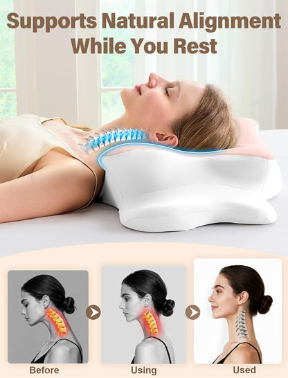Cervical Neck Pillow for Pain Relief – Ergonomic Memory Foam Pillow for Side Sleeper Contour Orthopedic Bed Pillow for Neck Support with Cooling Cover – Ideal Christmas Birthday Gift for Women Men