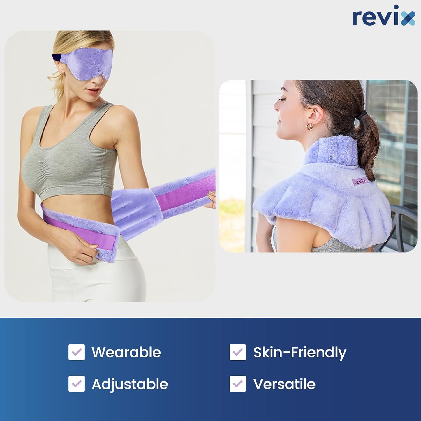 REVIX Microwave Heating Pad for Neck and Shoulders Lower Back, Warm Compress Heated Back Wrap with Weighted Plush, Hot Eye Mask, Set of 3