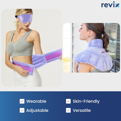 REVIX Microwave Heating Pad for Neck and Shoulders Lower Back, Warm Compress Heated Back Wrap with Weighted Plush, Hot Eye Mask, Set of 3