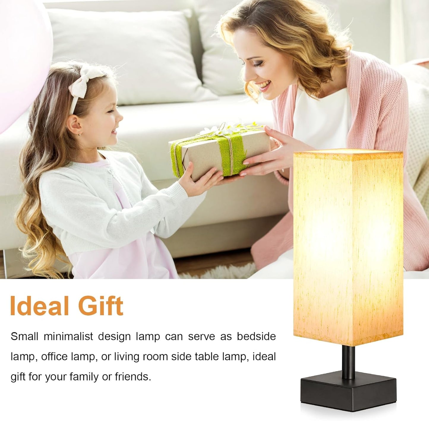 aooshine Small Table Lamp for Bedroom - Bedside Lamps for Nightstand, Minimalist Night Stand Light Lamp with Square Fabric Shade, Desk Reading Lamp for Kids Room Living Room Office Dorm