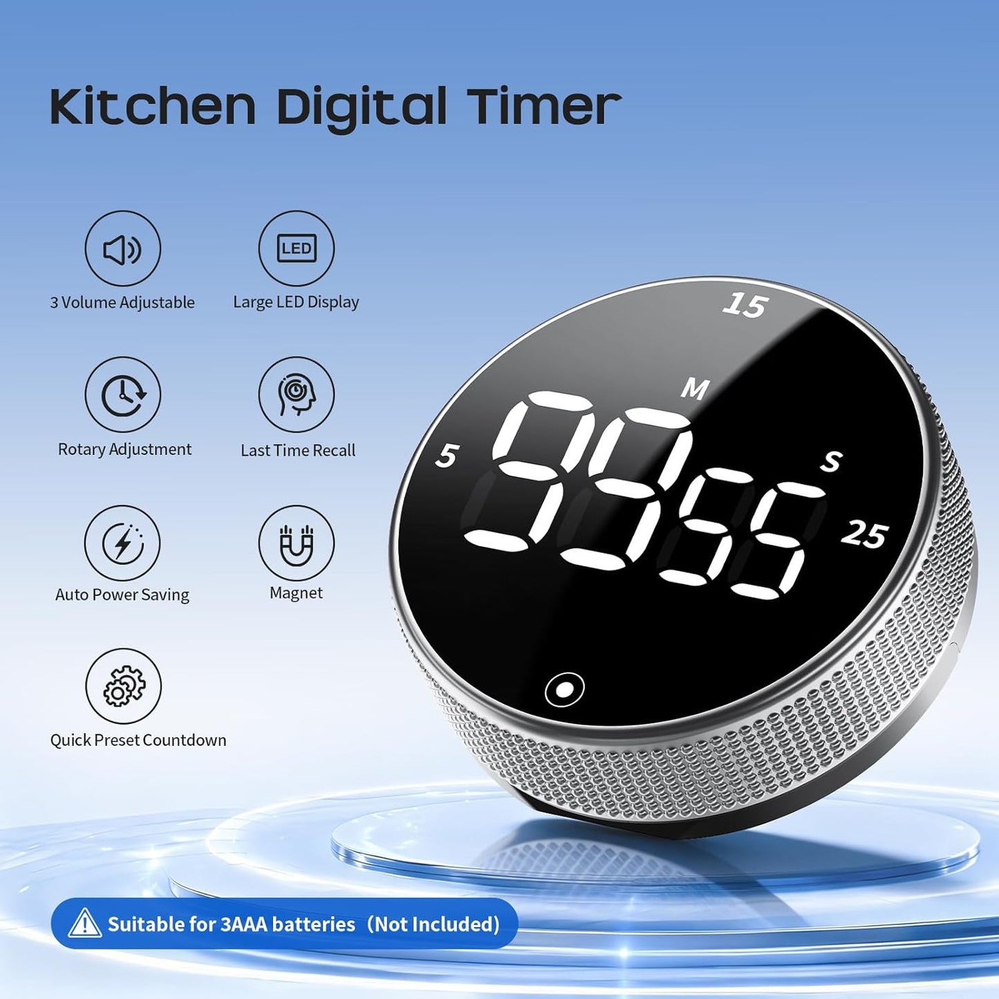 Seniny Digital Kitchen Timer with Magnetic - Visual Timer with Large LED Display, Pomodoro Classroom Timers with 3-Preset Times, Volume Adjustable, Countdown & Count Up Timers for Cooking