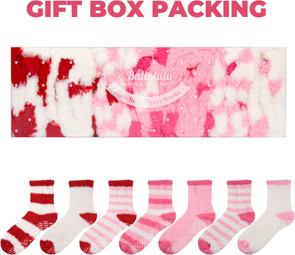 Bulinlulu Fuzzy Socks with Grips Plush Sleep Cozy Winter Soft Hospital Fluffy Socks for Womens Mens Gifts