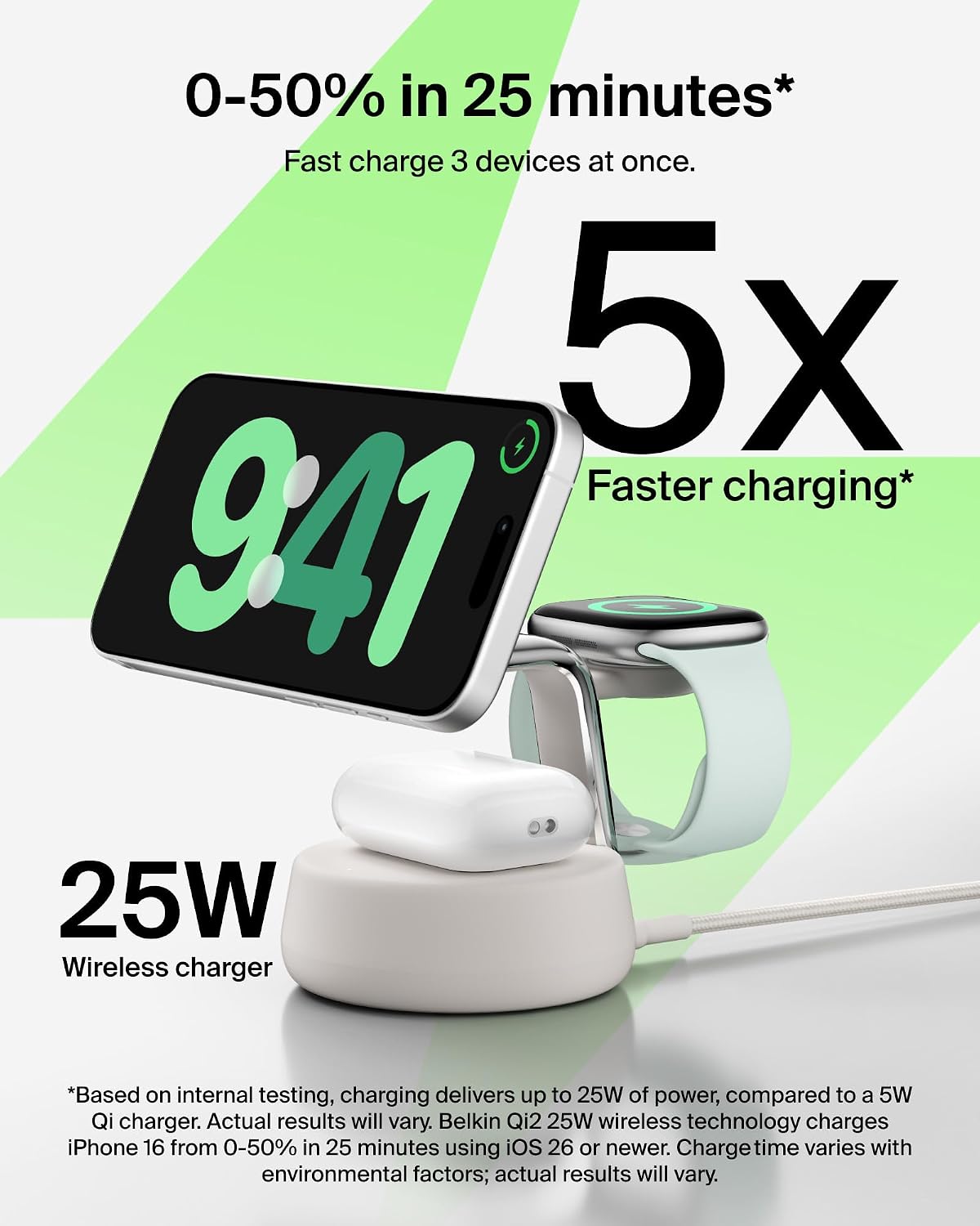 Belkin Qi2.2 25W Wireless 2 in 1 iPhone Charger, Fast Charging for Travel