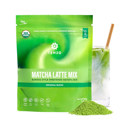 Tenzo Matcha Green Tea Powder, Organic Cafe Sweetened Matcha Latte Green Tea Powder, Ceremonial Barista Crafted Mix - Authentically Japanese - Matcha Latte Mix (35.27 Ounce)