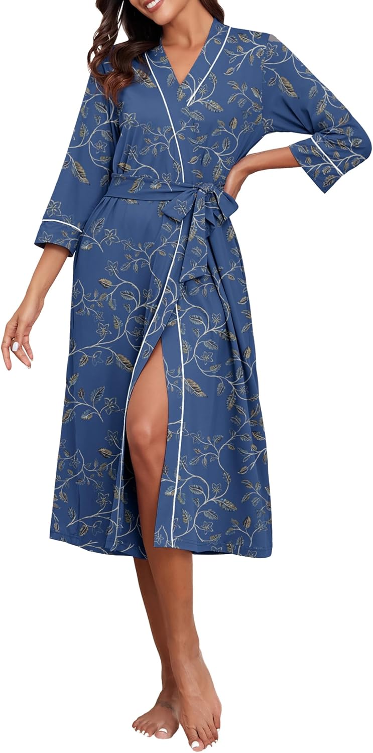 PrinStory Robes for Women 3/4 Sleeve Long Bath Robe XS-4XL