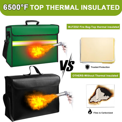 6500°F Fireproof Document Bag with Lock-Fireproof Box with 10 Layers Insulation Materials&Waterproof Zipper,Removable Wallet,Reflective Strip for Cash,Documents,Jewelry(14.2”x 9.6”x 4.1”)