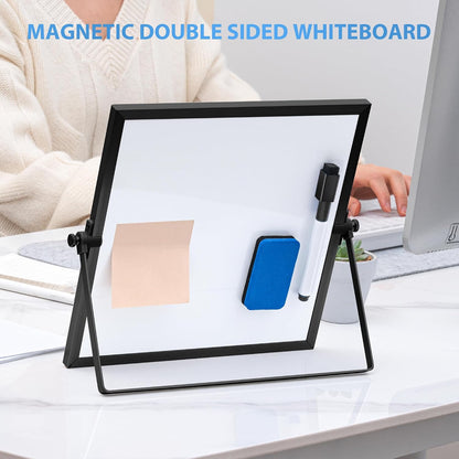 ARCOBIS Dry Erase White Board with Stand, 12" x 16" Weekly Double-Sided Desktop Whiteboard 10 Markers, 4 Magnets, 1 Eraser, Portable Magnetic Dry Erase Calendar for Planning, to Do List, Memo, School
