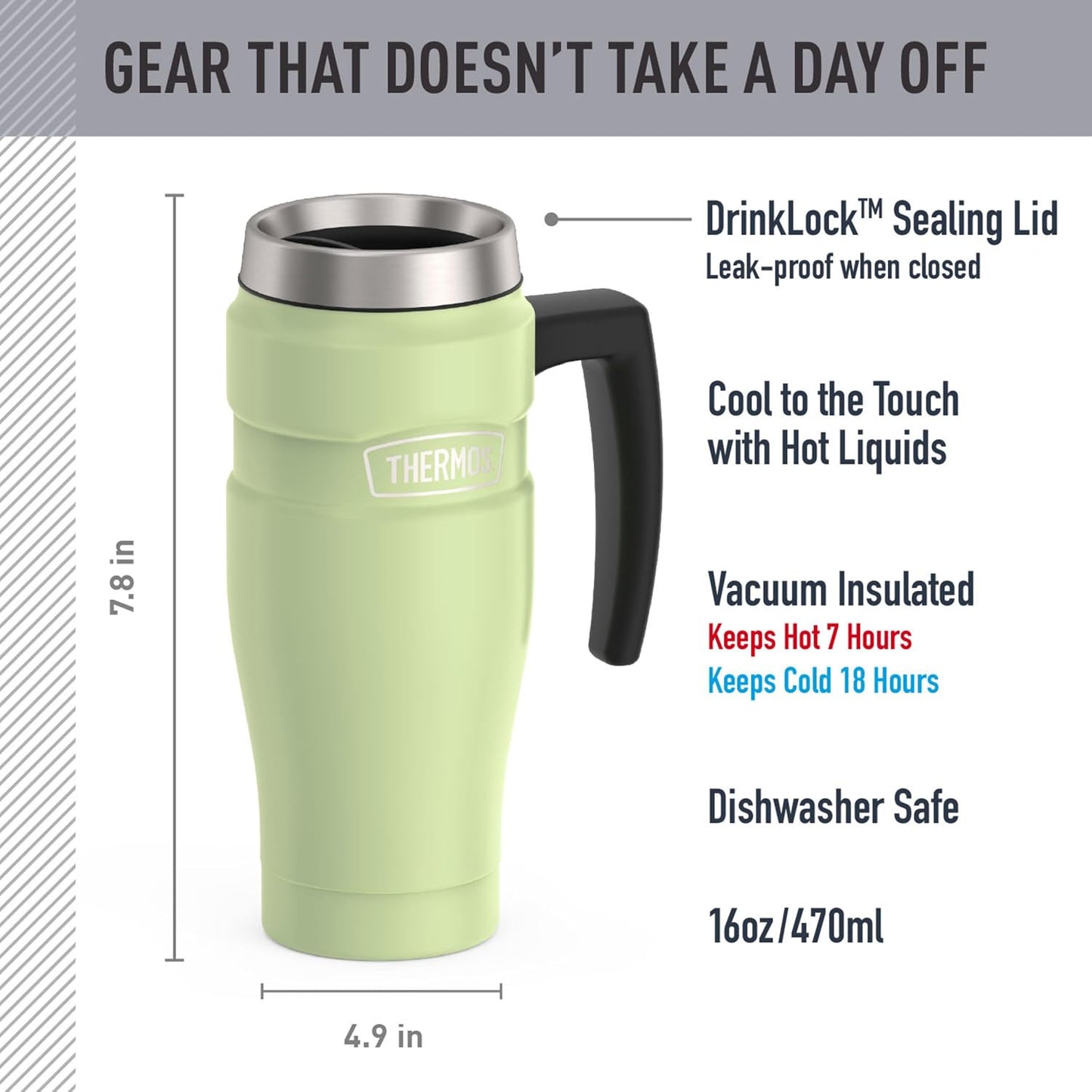 THERMOS Stainless King Vacuum-Insulated Travel Tumbler, 16 Ounce, Matte Steel