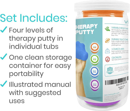 Vive Therapy Putty (6 Pack) - Putty for Hand - Stress Putty for Adults - Exercise Putty for Rehab, Finger, Grip Strength Resistance - Sensory Putty and Therapy Occupational Clay - 3 Ounces