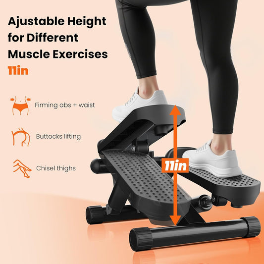 Sweetcrispy Mini Stair Stepper with Resistance Bands, Hydraulic Home Stepper Machine, 300 LBS Weight Capacity, Compact Cardio Equipment with LCD Monitor, No Assembly Required
