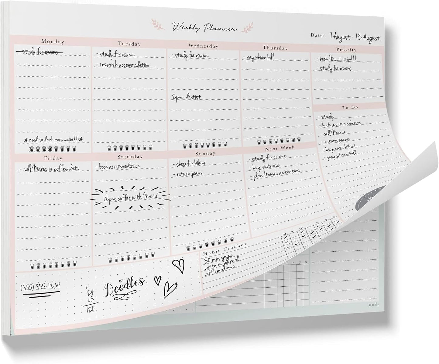 Peachly Desktop Weekly Planner Notepad | 60 Undated Tear-Off Pages | Schedule Daily To-Do Lists | Increase Your Productivity In Less Than 5 Minutes A Week | Achieve Your Goals | Peach and Mint Fern