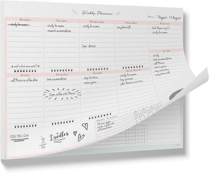 Peachly Desktop Weekly Planner Notepad | 60 Undated Tear-Off Pages | Schedule Daily To-Do Lists | Increase Your Productivity In Less Than 5 Minutes A Week | Achieve Your Goals | Peach and Mint Fern