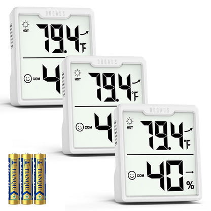 DOQAUS 3 Pieces Digital Hygrometer Indoor Thermometer Humidity Meter with Accurate Temperature and Humidity Monitor for House, Baby Room, Greenhouse, Incubator - Battery Included