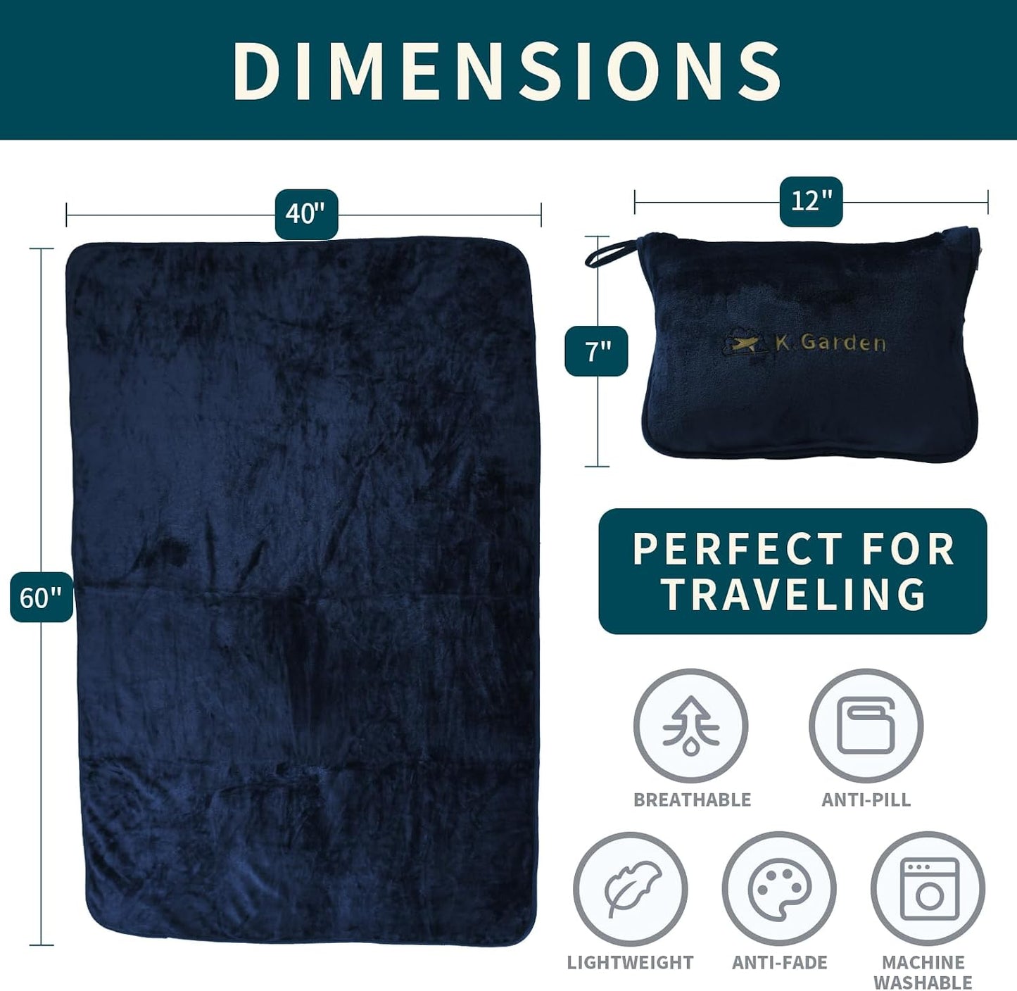 Travel Throw Blanket and Pillow- Soft 2 in 1