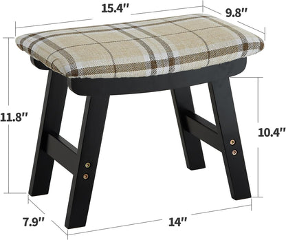 Foot Stool Ottoman Foot Rest Under Desk,Small Stool for Living Room, Bedroom and Kitchen (Brown Legs - Beige Stool Surface)