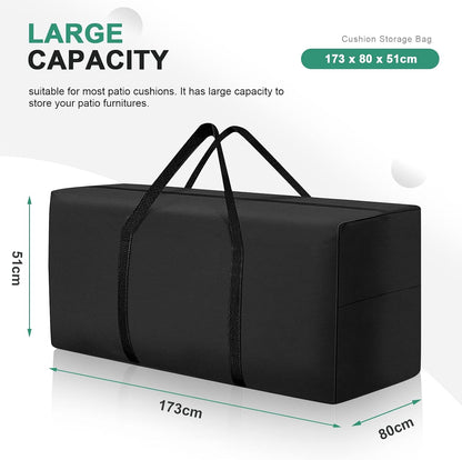 177 Gallon Outdoor Cushion Storage Bag 68 inch Extra Large Patio Furniture Cushion Storage Bag Waterproof Garden Cushion Storage Covers with Zipper and Handles Black (68"L x 30"W x 20"H)