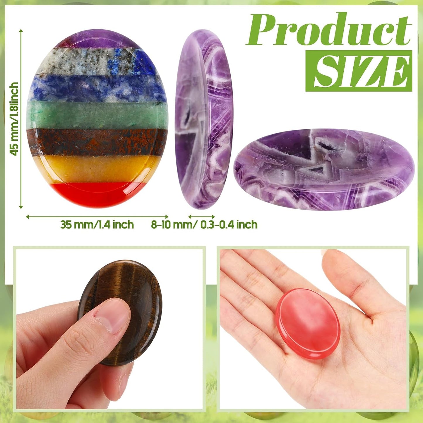 Fumete 18 Pcs Thumb Worry Stone for Anxiety Chakra Crystals Oval Chakra Stones Amethyst Tigers Eye Crystal for Anxiety Stress Relief Meditation Office Stress Yoga Crystal Spiritual Gift (Mixed Set)