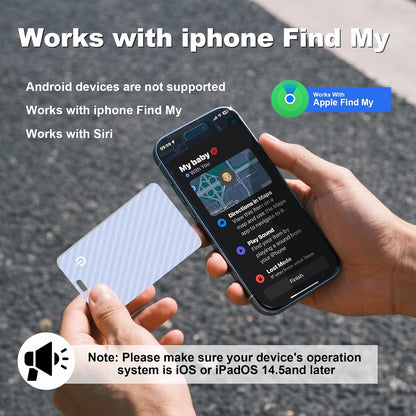 Wallet Tracker Card, Slim Rechargeable Bluetooth Item Locator, Smart Finder Compatible with Apple Find My for Wallet, Luggage, Passport, IP68 Waterproof (iOS Only) (Carbon Fiber Black)