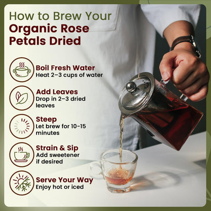Organic Way Rose Petals Dried - Herbal Tea - 100% Raw from India (8 Oz)