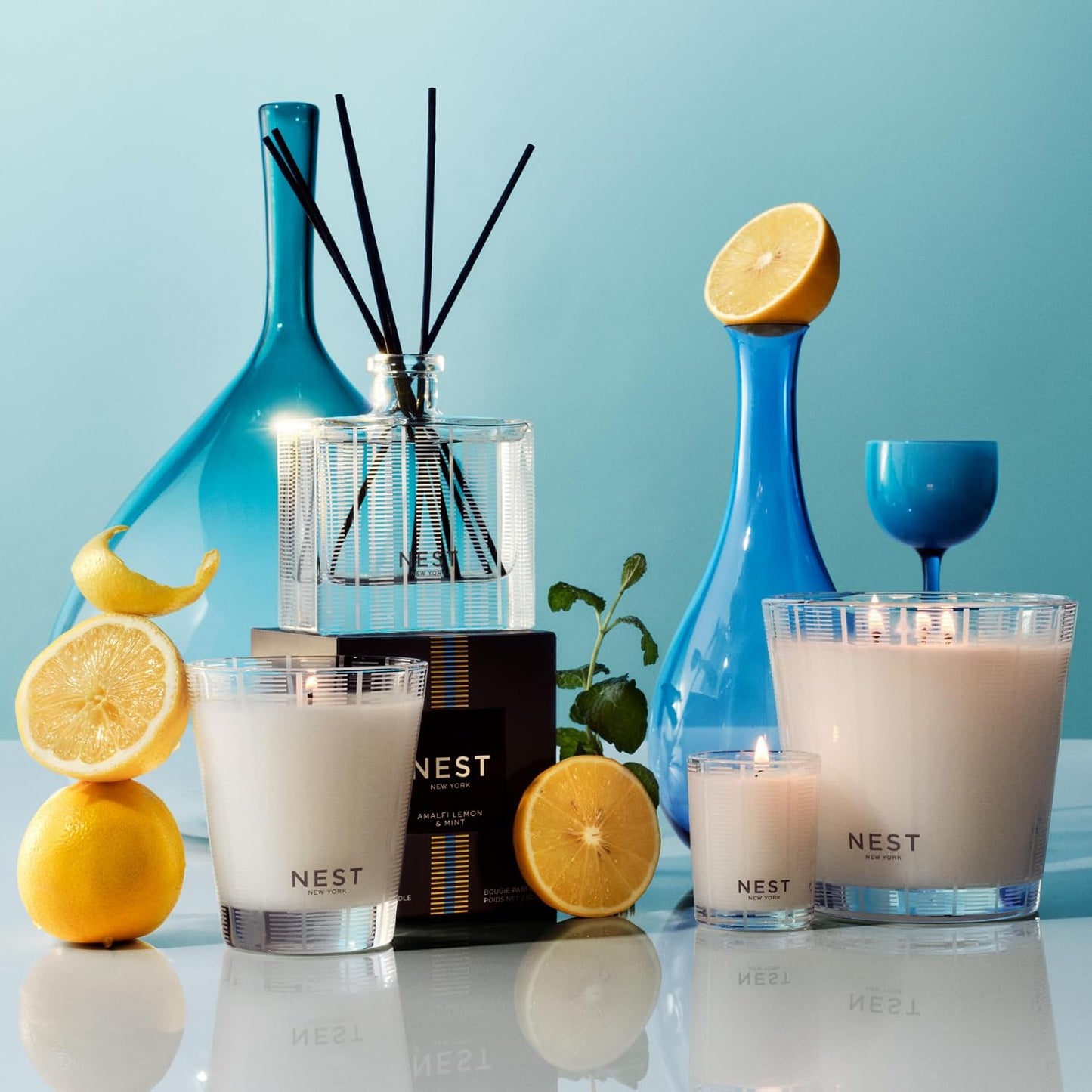 NEST New York Reed Diffuser, Bamboo - 5.9 fl oz - Fragrance for Up to 90 Days - Reusable, Refillable Glass Holder - Includes 8 All-Natural Reed Sticks - Flame Free