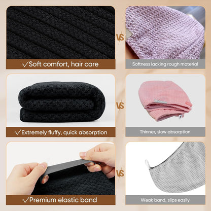 HOMEXCEL 5 Pack Microfiber Hair Towels - 40 x 20 inches Super Soft, Fast Drying Turbans for Long, Thick, Curly Hair - Anti Frizz Wrap with Elastic Strap