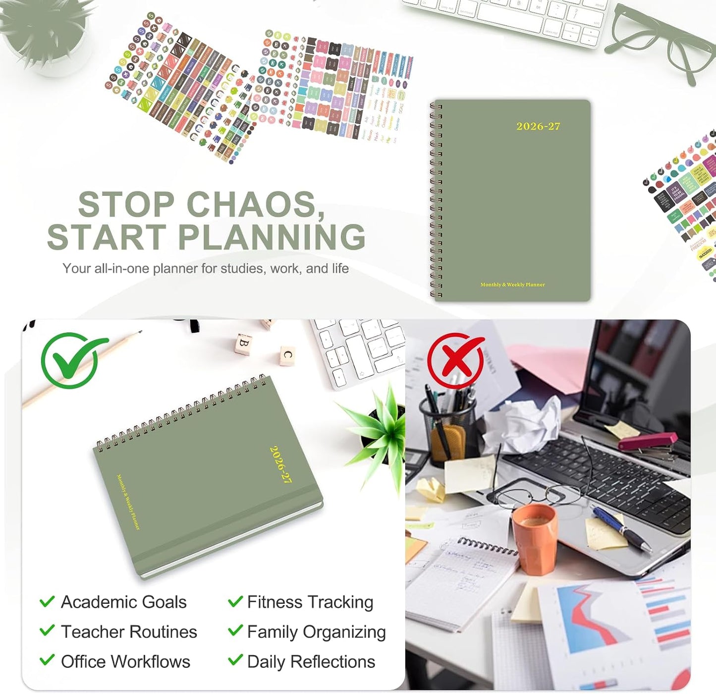 Planner 2026-2027, Weekly and Monthly Calendar Planner, JUL 2026 - JUN 2027 | Academic Year, Daily Agenda Book, A5(6.3'' x 8.5''), Sprial Bound, Inner Pocket, Office School Use