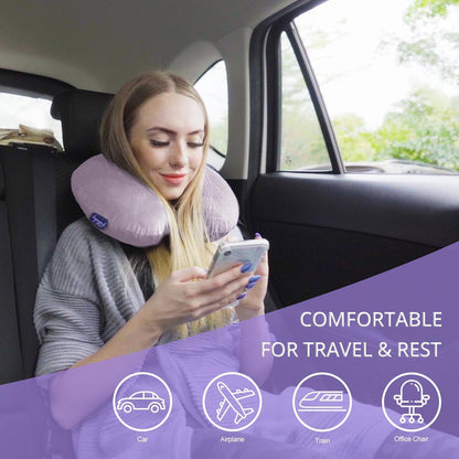 Travel Pillow Memory Foam for Airplanes - Neck Pillow for Traveling, Car, Home, Flight Pillow for Sleeping with Attachable Snap Strap Soft Washable Cover, Provide Head Neck Support Rest, Dark Gray