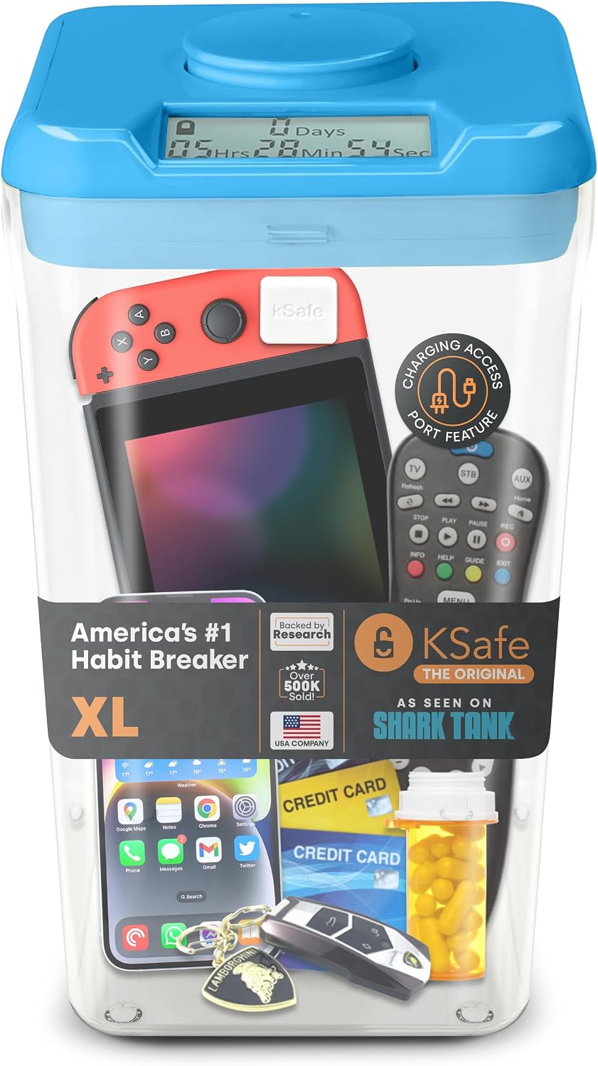 Kitchen Safe Time Locking Container (Medium), Timed Lock Box for Cell Phones, Snacks, and other unwanted temptations (White Lid + 5.5” Clear Base)