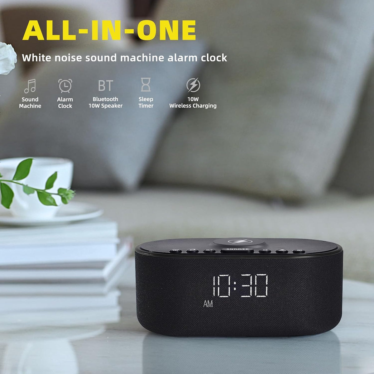 Odokee Sound Machine Alarm Clock for Bedrooms with Wireless Charging