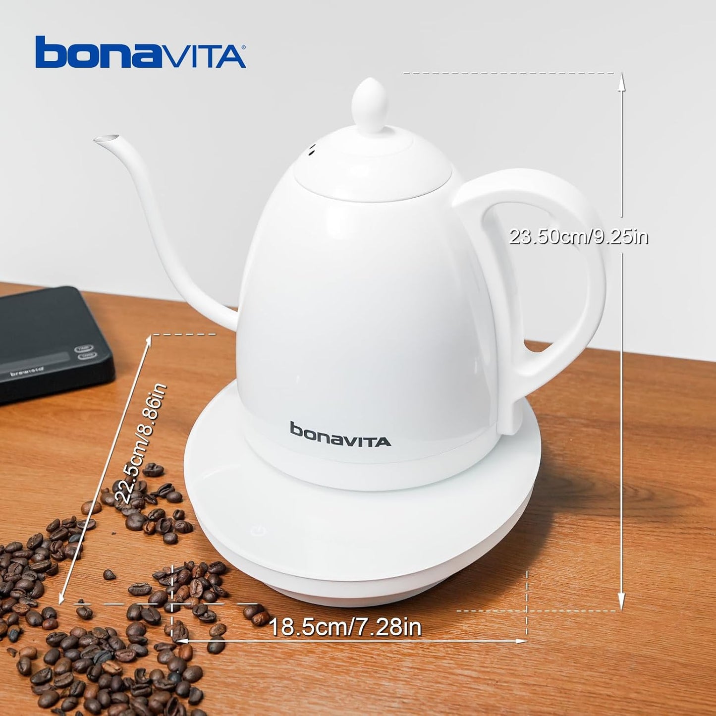 Bonavita 1L Digital Variable Temperature Gooseneck Electric Kettle for Coffee Brew and Tea Precise Pour Control, 6 Preset Temps, Café or Home Use, 1200 Watt, LED Panel, Stainless Steel