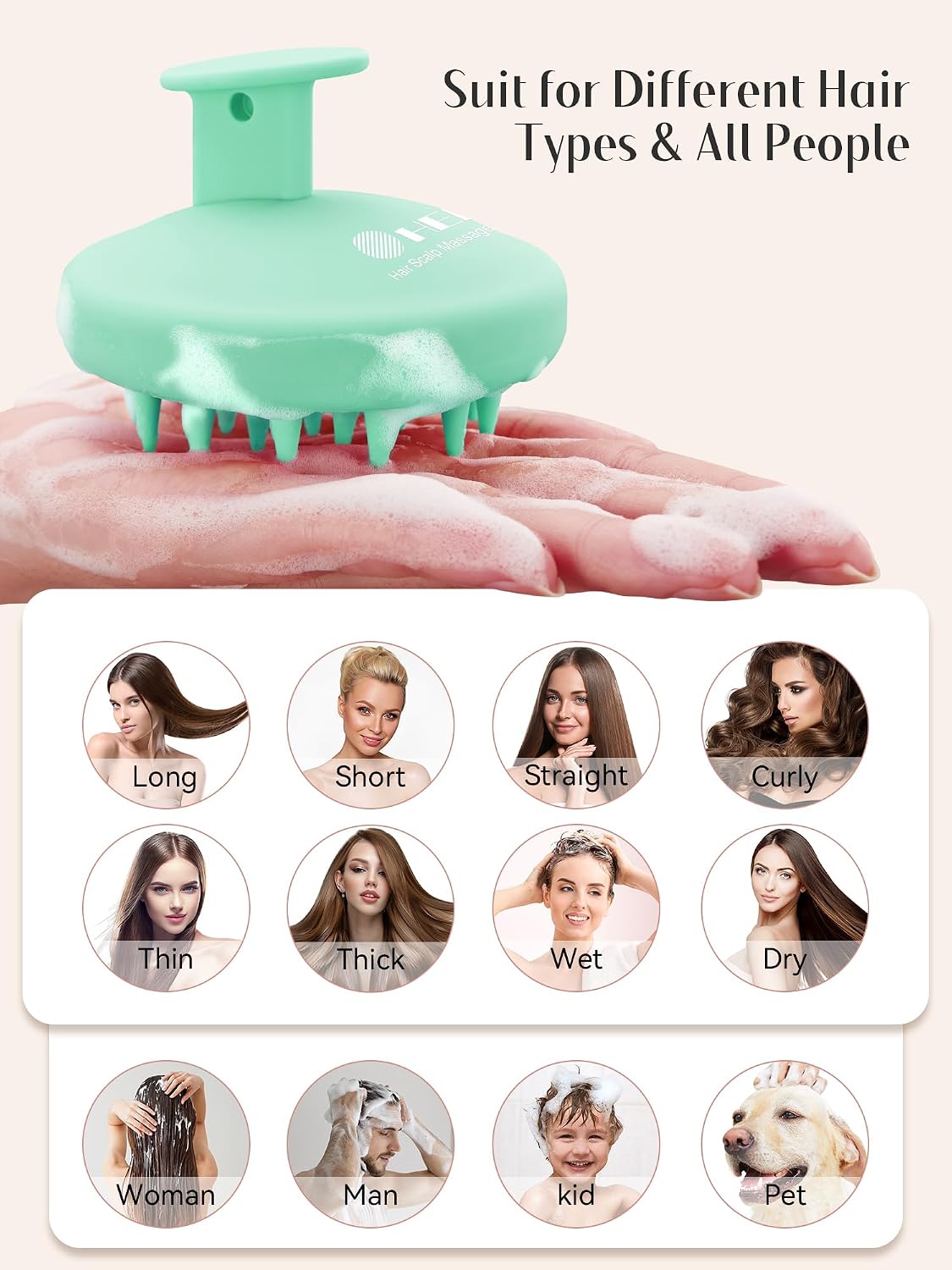 HEETA Scalp Massager Hair Growth, Scalp Scrubber with Soft Bristles, Integrated Silicone Design, Exfoliator for Dandruff Removal & Relaxation, Shampoo Brush Fit Wet Dry Hair Use, Black