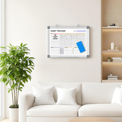 Habit Tracker Dry Erase Whiteboard with Silver Aluminium Frame for Wall 12" x 16"Hanging Removable Daily Weekly and Monthly Goal and Habit Tracker Motivational Goal & Planner Journal